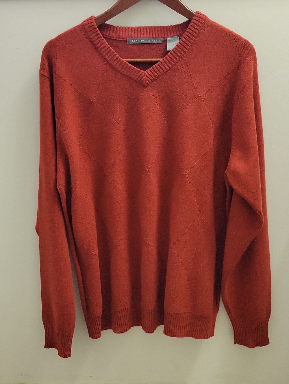 Oscar de la Renta Men’s V-Neck Sweater Diamond Stitch Size Large